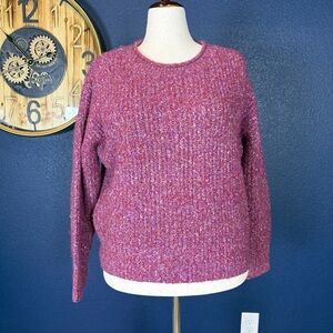 RACHEL Rachel Roy Marled Boucle Pink Crewneck Sweater | Size Large